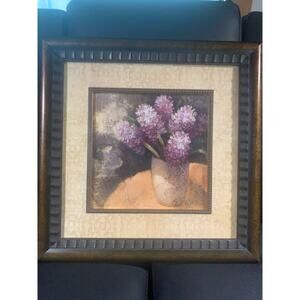 Albena Hristova Framed Art Print Titled Purple Hyacinths in Vase 14.5”x14.5”